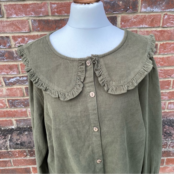 BNWT George Size 18 Khaki Green Cord Collared Top Blouse 100% Cotton Long Sleeve - Picture 5 of 13